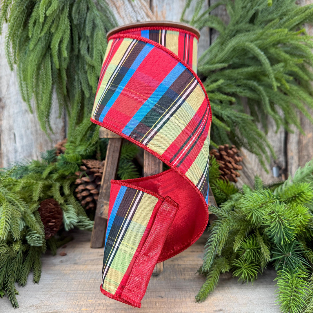 4" Nutcracker Plaid Ribbon, Christmas Plaid Ribbon