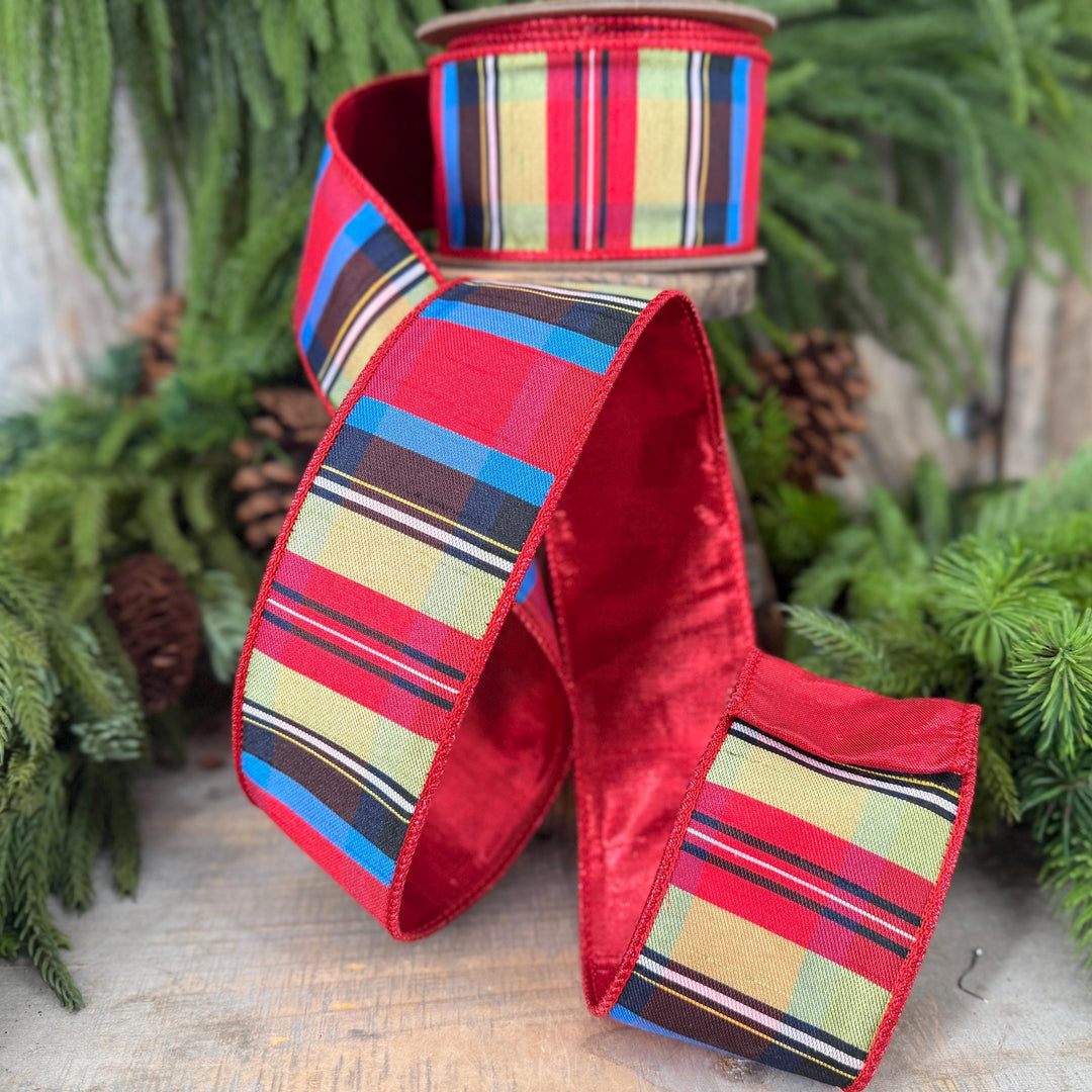 2.5" Nutcracker Plaid Ribbon, Christmas Plaid Ribbon