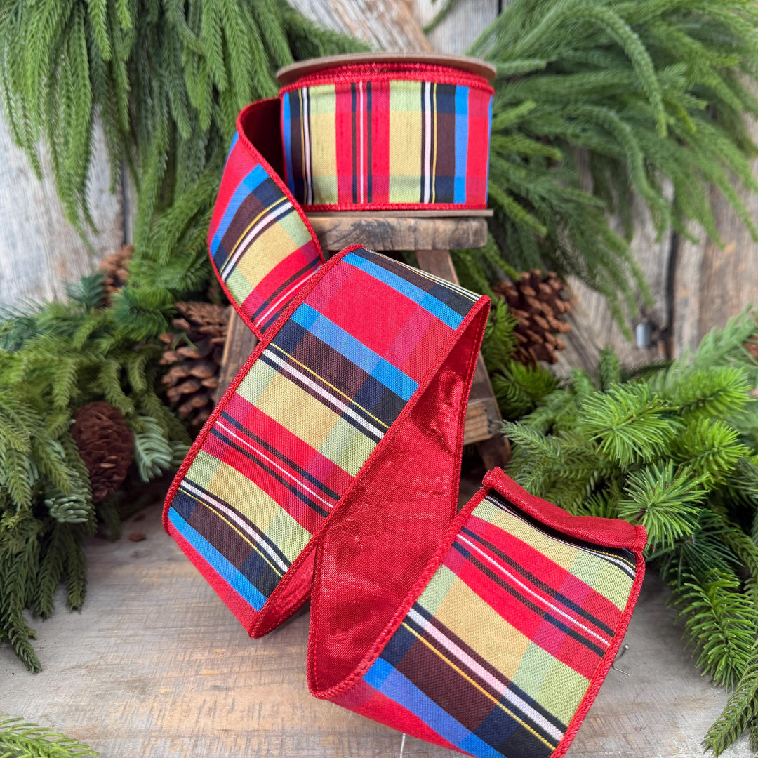 2.5" Nutcracker Plaid Ribbon, Christmas Plaid Ribbon