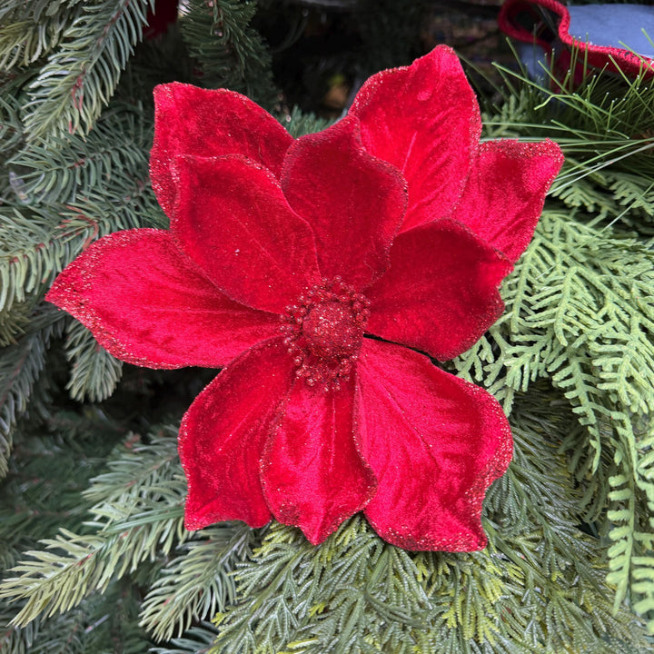 8" Red Velvet Magnolia, Christmas Magnolia, Faux Magnolia Stem, Glitz Magnolia, Red Christmas Floral, Christmas Tree Floral