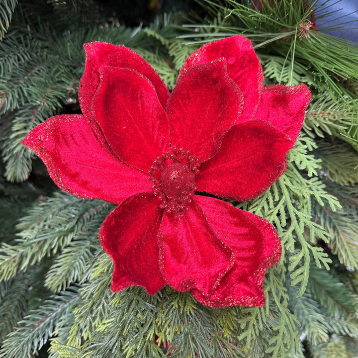 8" Red Velvet Magnolia, Christmas Magnolia, Faux Magnolia Stem, Glitz Magnolia, Red Christmas Floral, Christmas Tree Floral