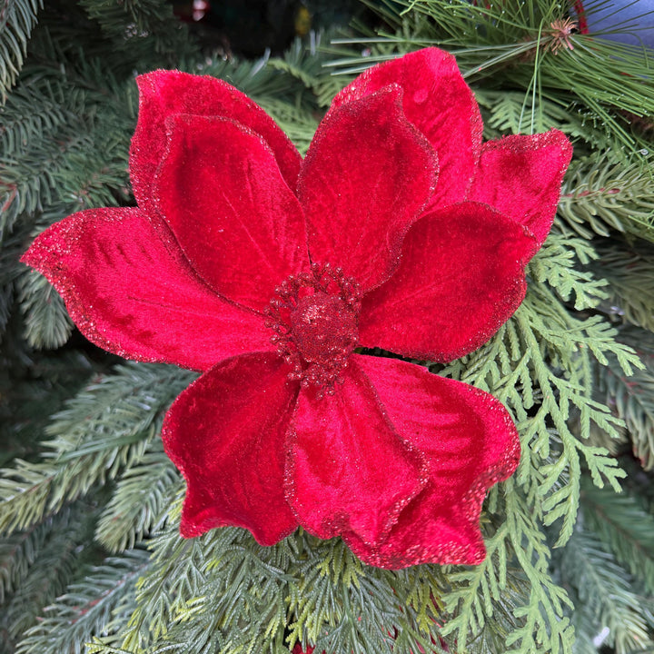 8" Red Velvet Magnolia, Christmas Magnolia, Faux Magnolia Stem, Glitz Magnolia, Red Christmas Floral, Christmas Tree Floral