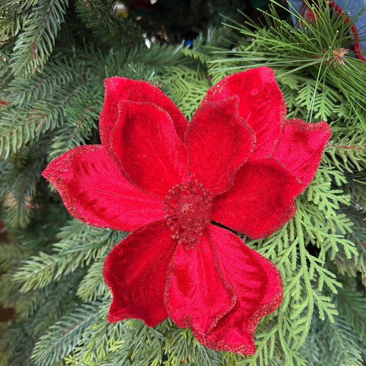 8" Red Velvet Magnolia, Christmas Magnolia, Faux Magnolia Stem, Glitz Magnolia, Red Christmas Floral, Christmas Tree Floral
