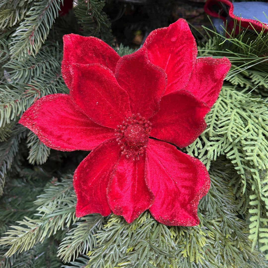 8" Red Velvet Magnolia, Christmas Magnolia, Faux Magnolia Stem, Glitz Magnolia, Red Christmas Floral, Christmas Tree Floral