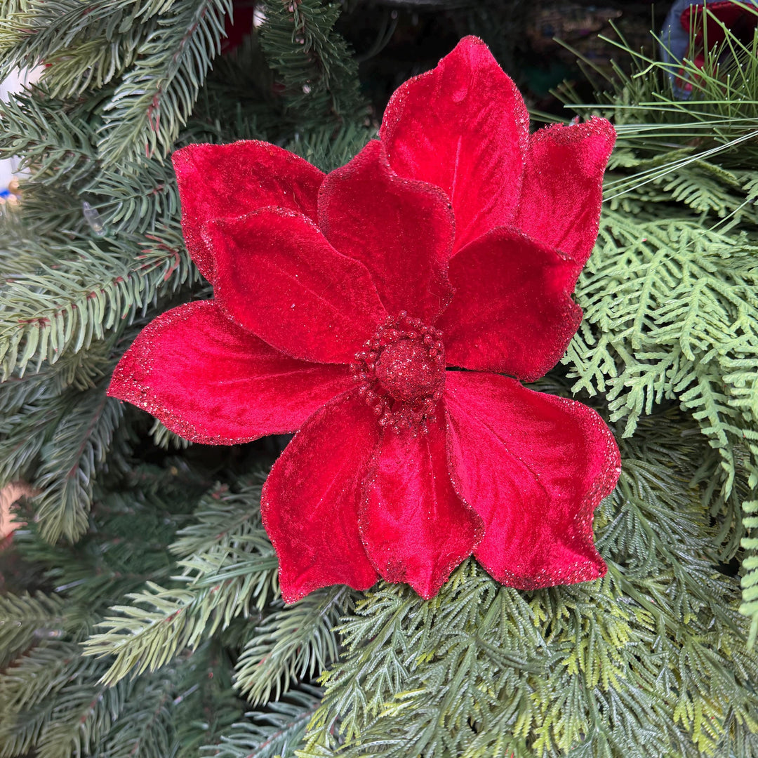 8" Red Velvet Magnolia, Christmas Magnolia, Faux Magnolia Stem, Glitz Magnolia, Red Christmas Floral, Christmas Tree Floral