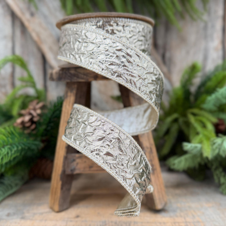1.5" Champagne Gold Metallic Dupioni Wired Ribbon