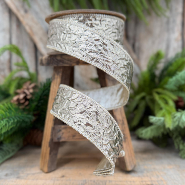 1.5" Champagne Gold Metallic Dupioni Wired Ribbon