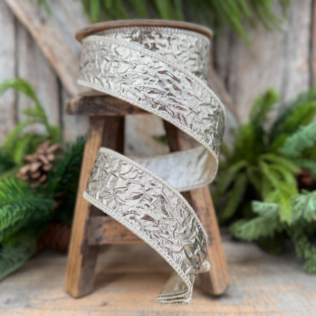 1.5" Champagne Gold Metallic Dupioni Wired Ribbon