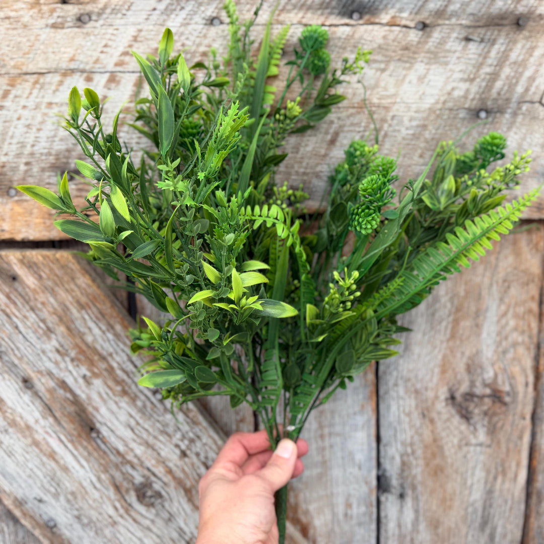 19" Mixed Greenery Bush with Fern Leaves and Botanical Foliage