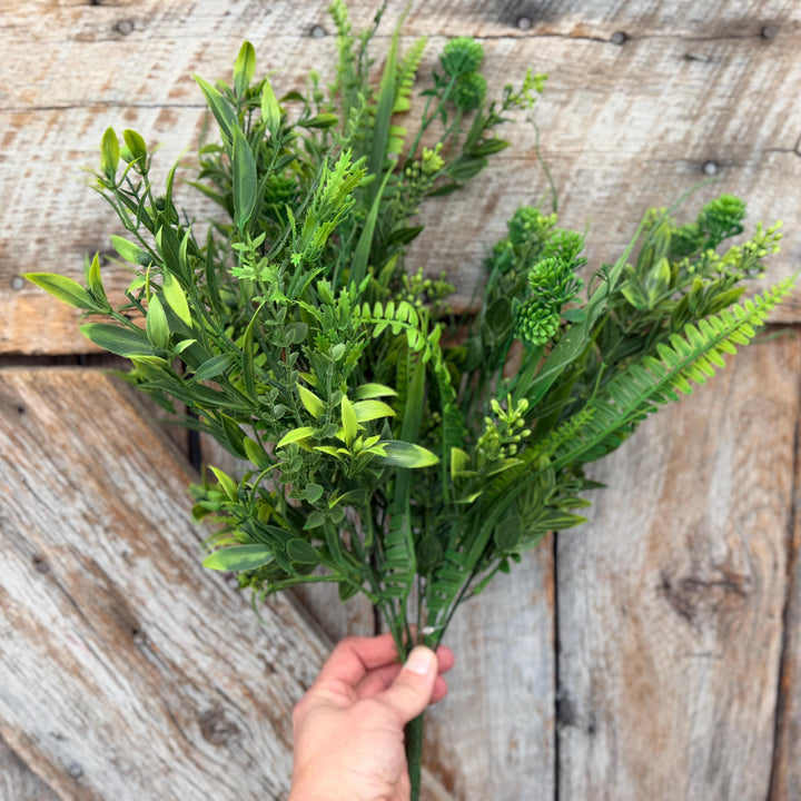 19" Mixed Greenery Bush with Fern Leaves and Botanical Foliage
