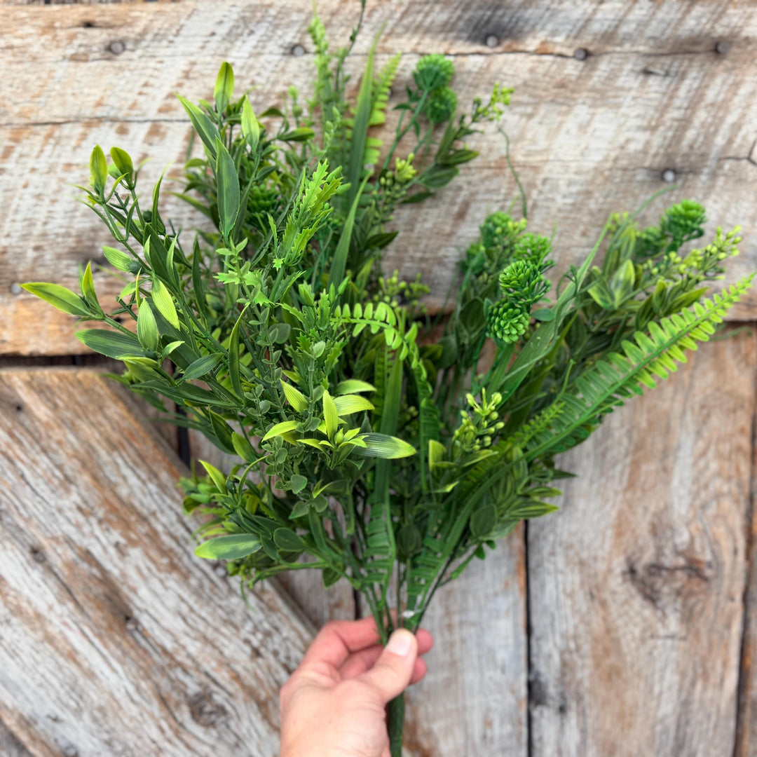 19" Mixed Greenery Bush with Fern Leaves and Botanical Foliage