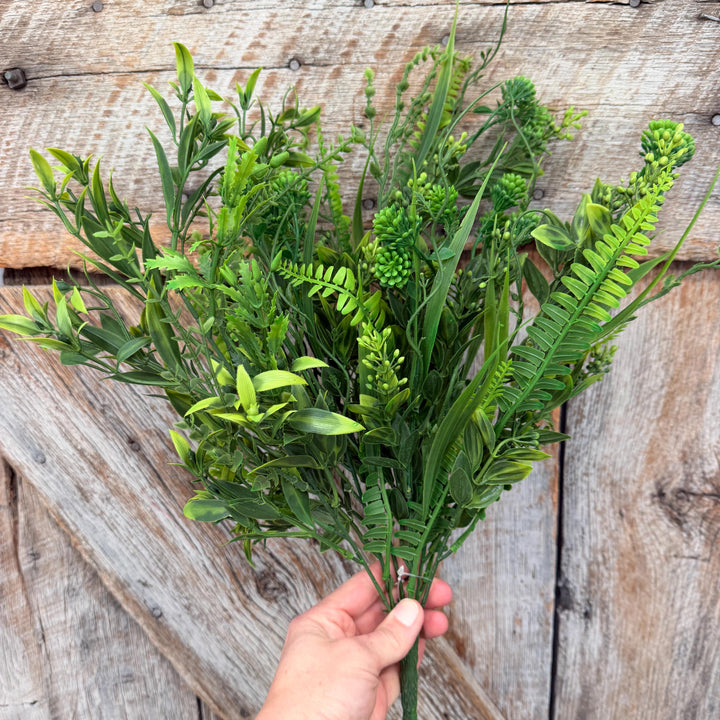 19" Mixed Greenery Bush with Fern Leaves and Botanical Foliage