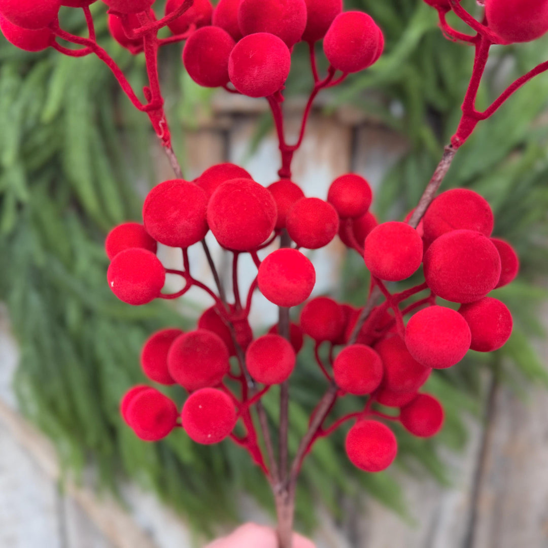 24" Red Velvet Berry Spray – Christmas Tree Floral Pick
