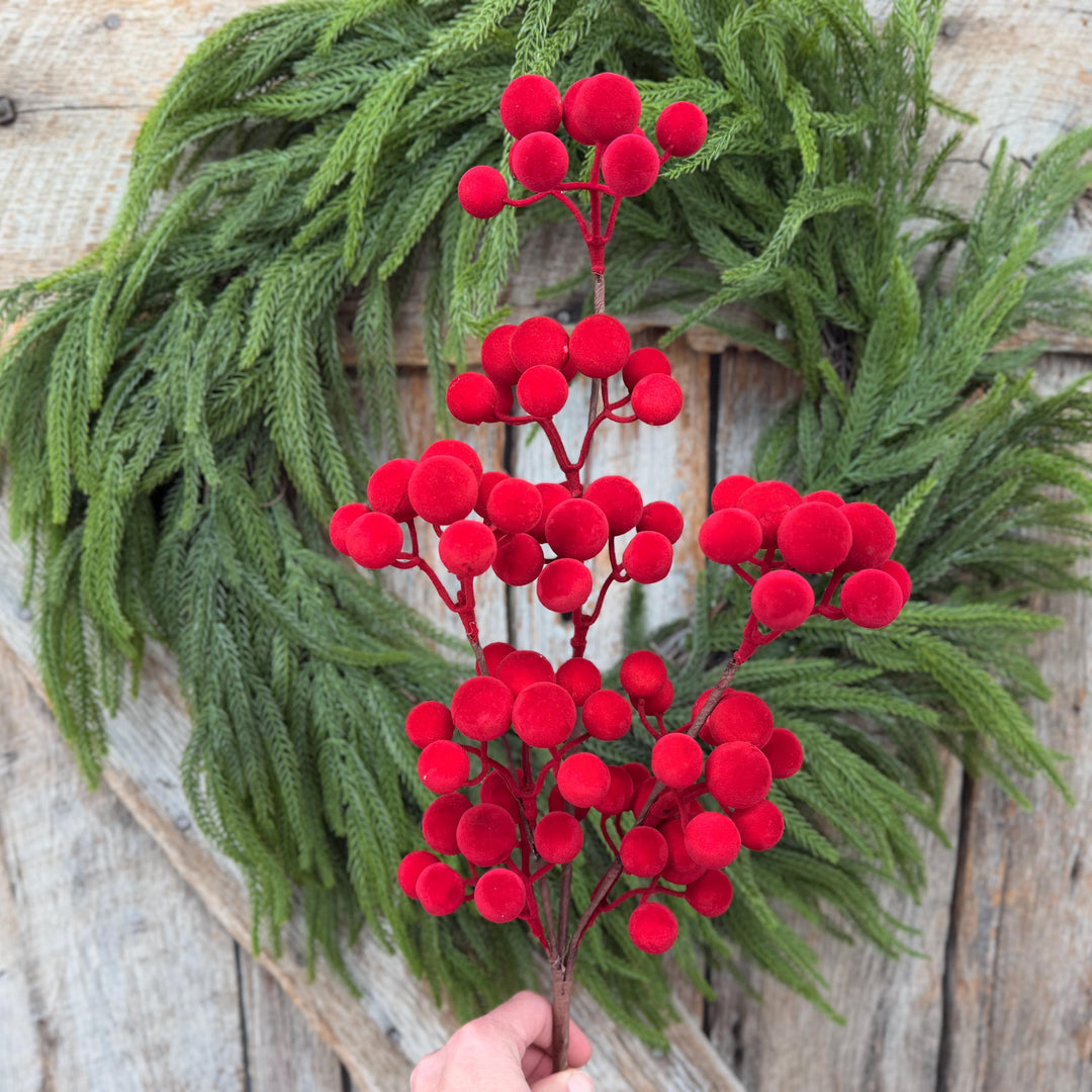 24" Red Velvet Berry Spray – Christmas Tree Floral Pick