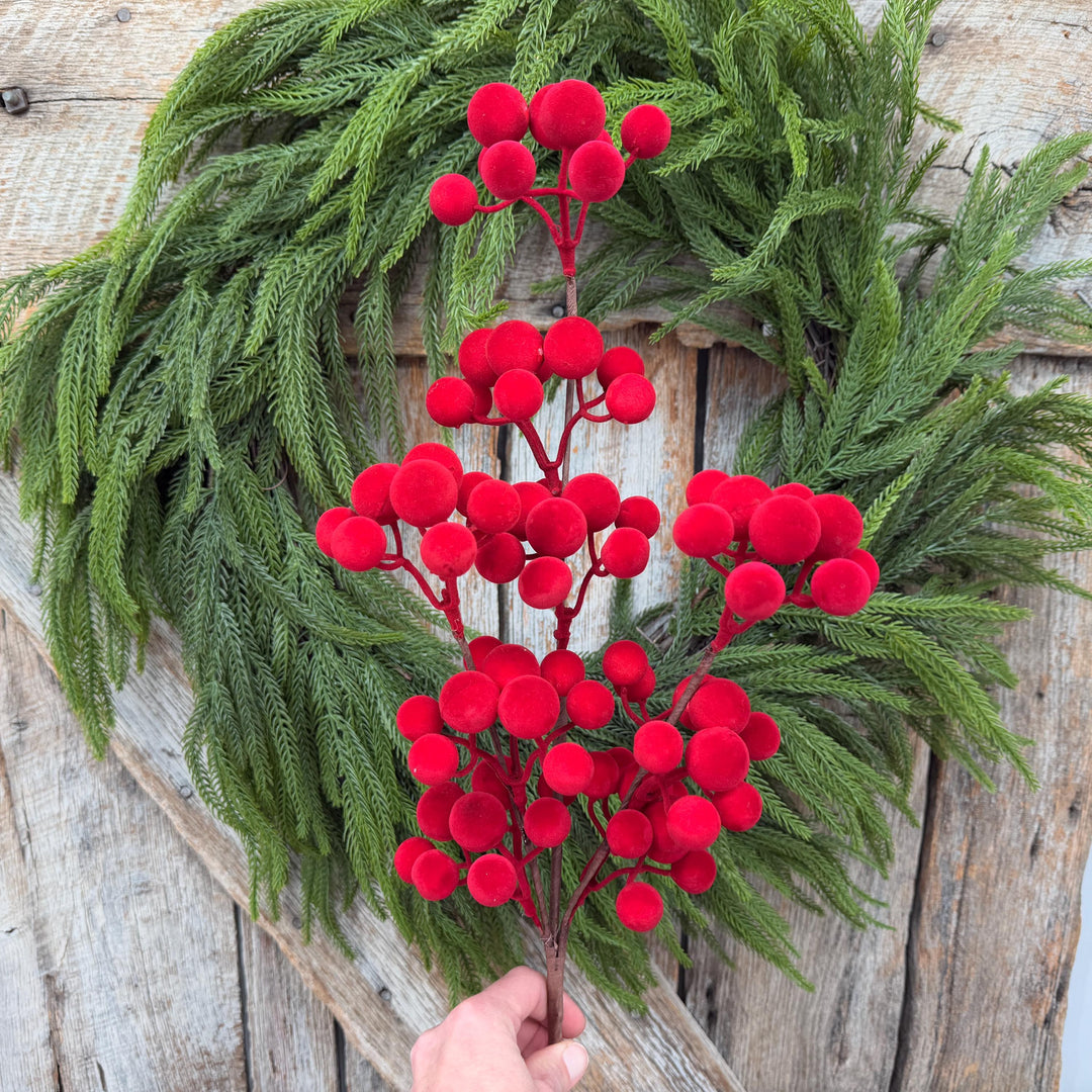 24" Red Velvet Berry Spray – Christmas Tree Floral Pick
