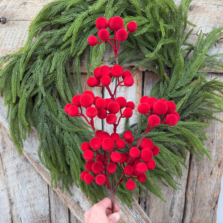 24" Red Velvet Berry Spray – Christmas Tree Floral Pick