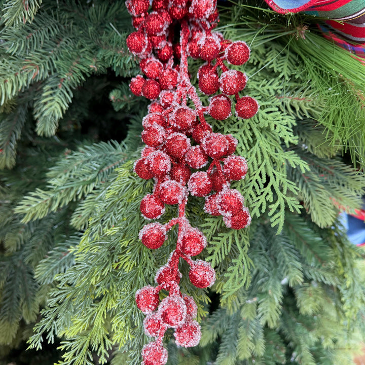 30" Red Glitter Iced Berry Spray – Frosted Christmas Tree Pick