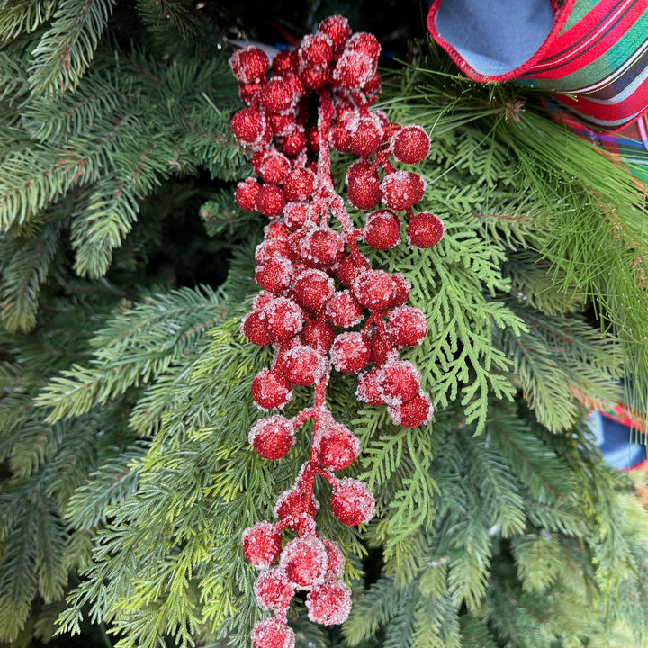 30" Red Glitter Iced Berry Spray – Frosted Christmas Tree Pick