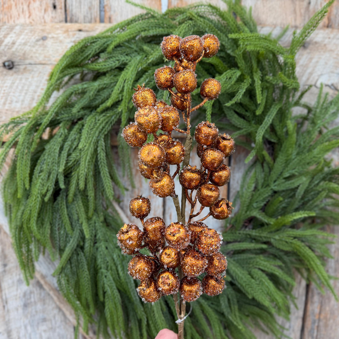 24" Copper Gold Frosted Berry Spray – Iced Christmas Tree Pick