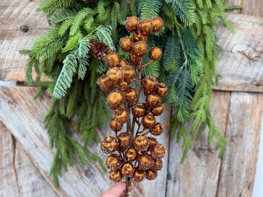 24" Copper Gold Frosted Berry Spray – Iced Christmas Tree Pick