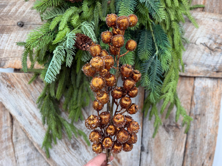 24" Copper Gold Frosted Berry Spray – Iced Christmas Tree Pick
