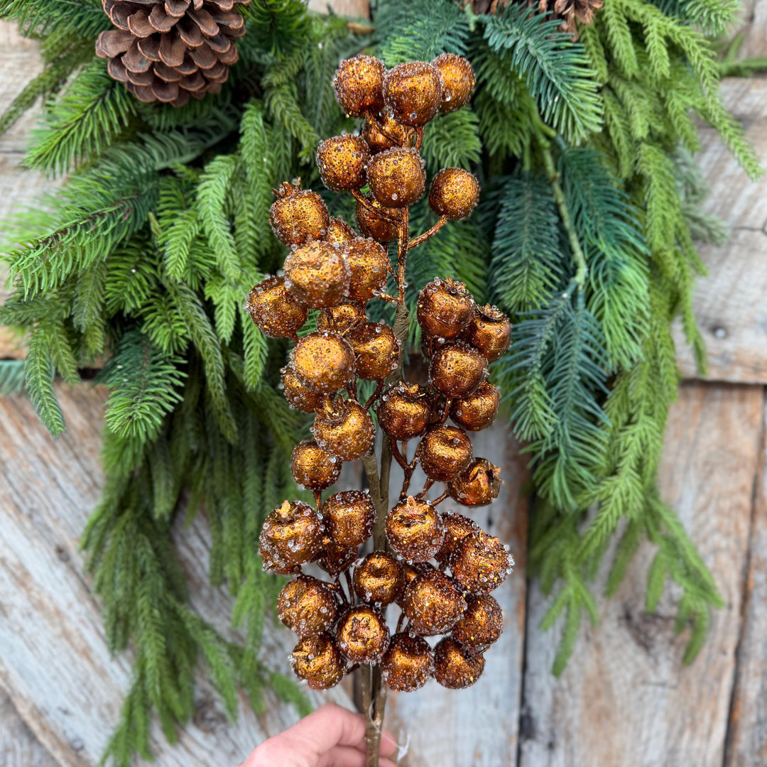 24" Copper Gold Frosted Berry Spray – Iced Christmas Tree Pick