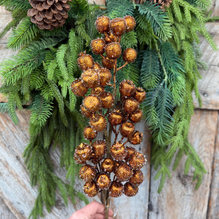24" Copper Gold Frosted Berry Spray – Iced Christmas Tree Pick
