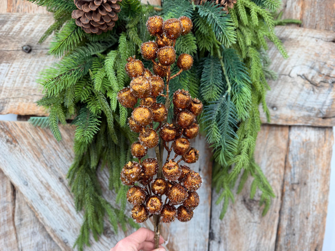 24" Copper Gold Frosted Berry Spray – Iced Christmas Tree Pick