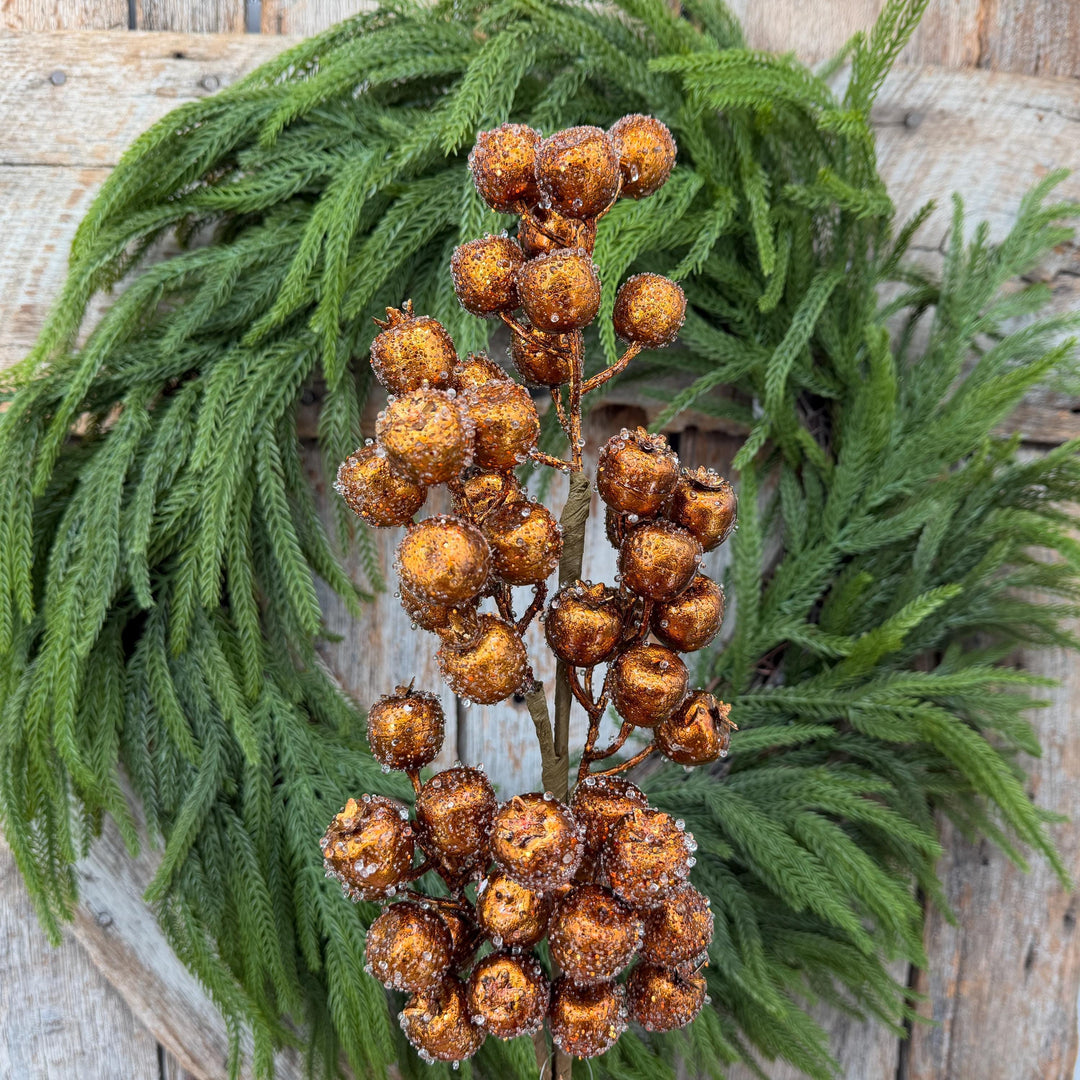 24" Copper Gold Frosted Berry Spray – Iced Christmas Tree Pick