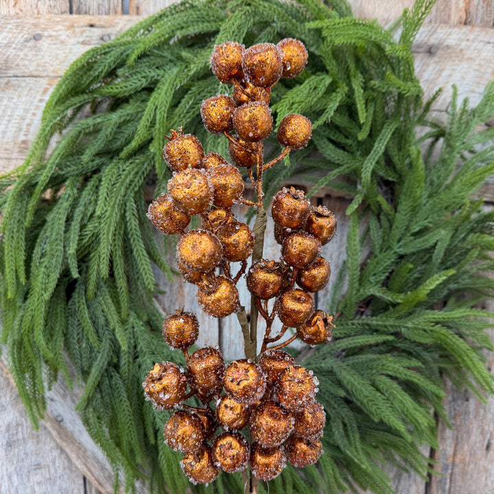 24" Copper Gold Frosted Berry Spray – Iced Christmas Tree Pick