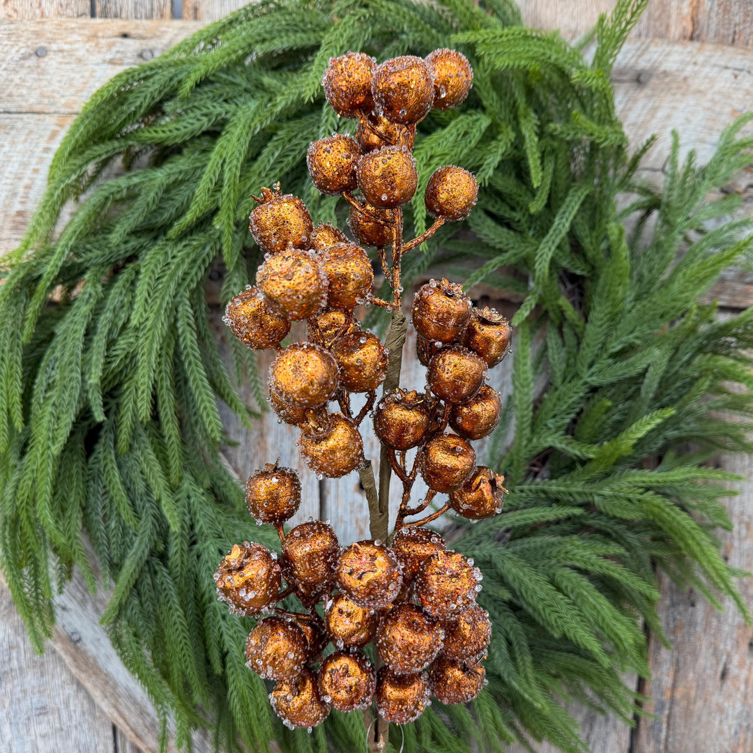 24" Copper Gold Frosted Berry Spray – Iced Christmas Tree Pick