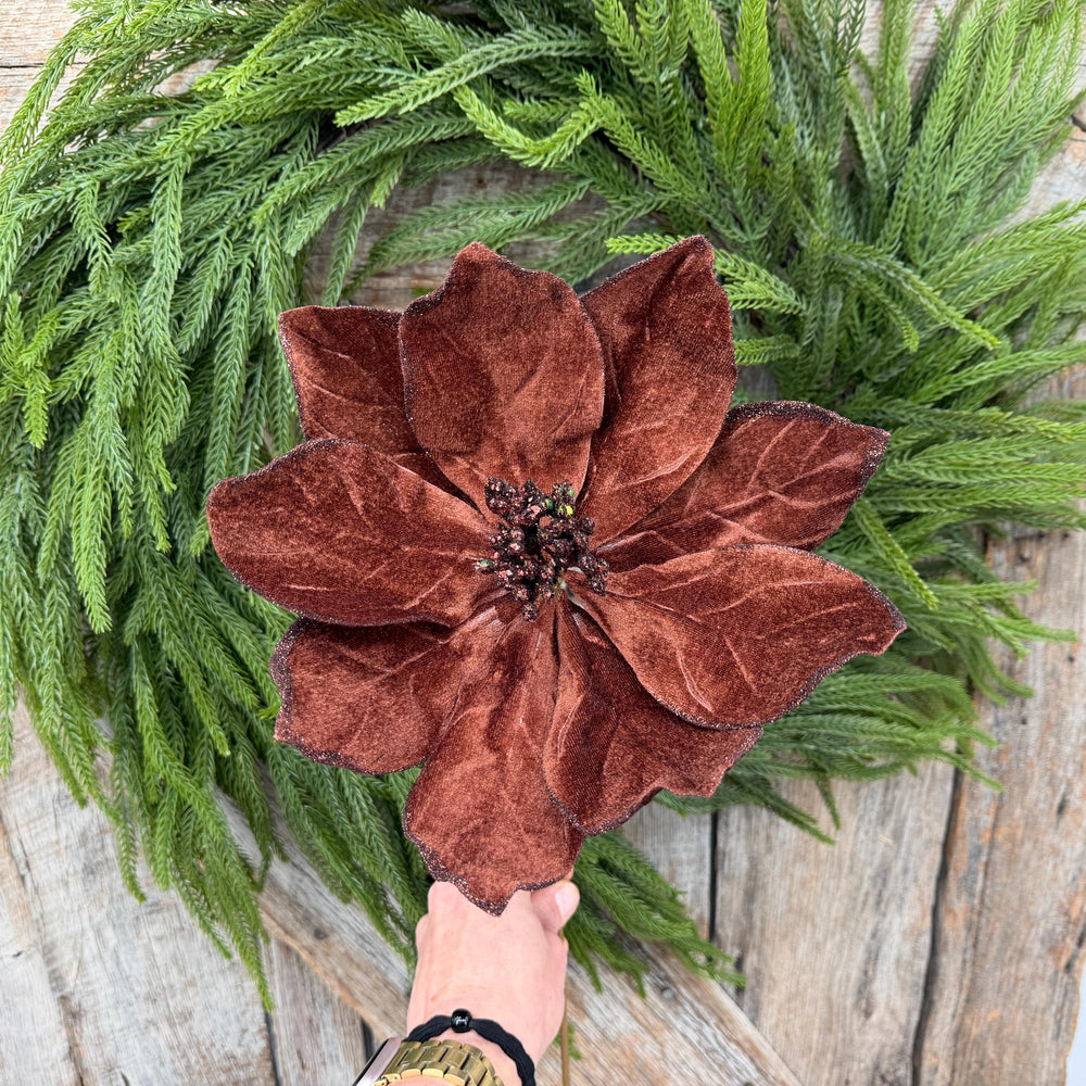 22" Chocolate Brown Velvet Poinsettia Stem