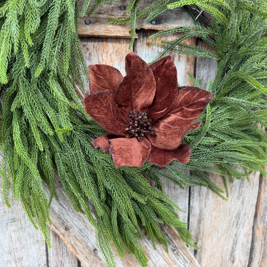 22" Chocolate Brown Velvet Poinsettia Stem