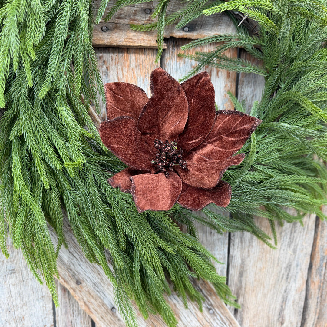 22" Chocolate Brown Velvet Poinsettia Stem