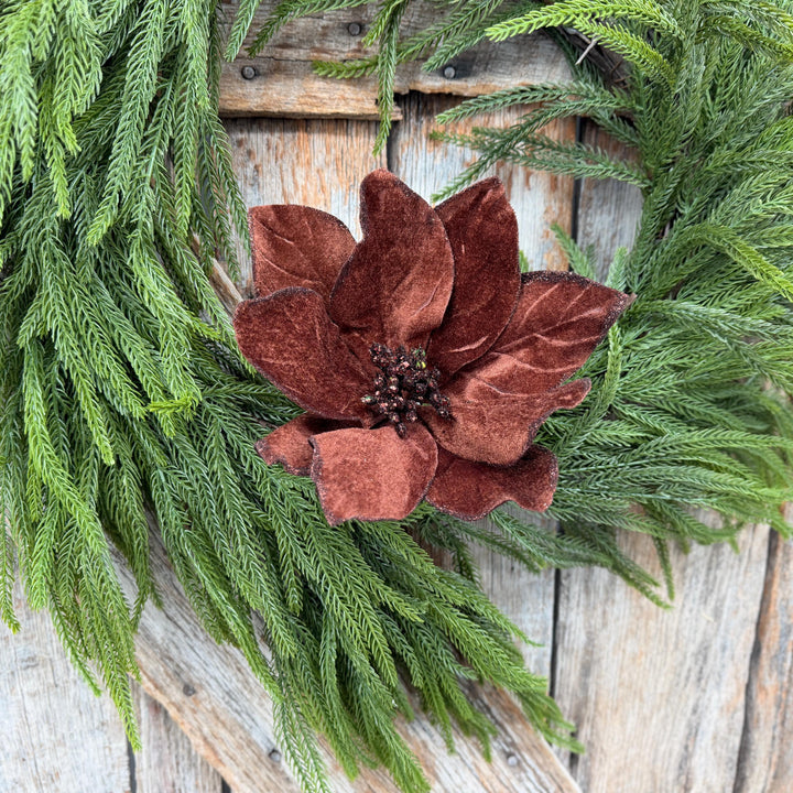 22" Chocolate Brown Velvet Poinsettia Stem