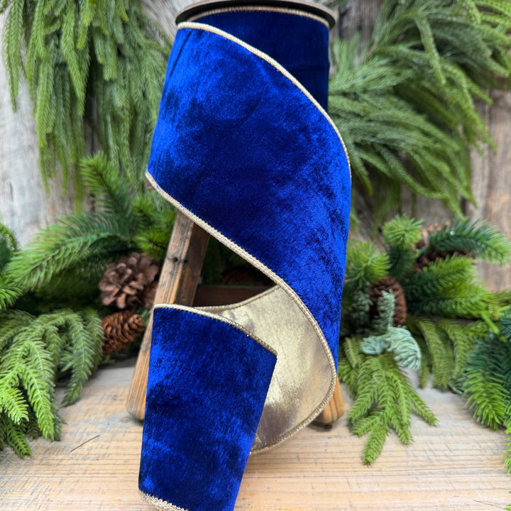 4" Cobalt Blue Velvet Ribbon, Blue Christmas Ribbon