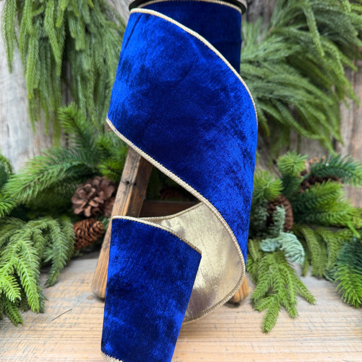 4" Cobalt Blue Velvet Ribbon, Blue Christmas Ribbon