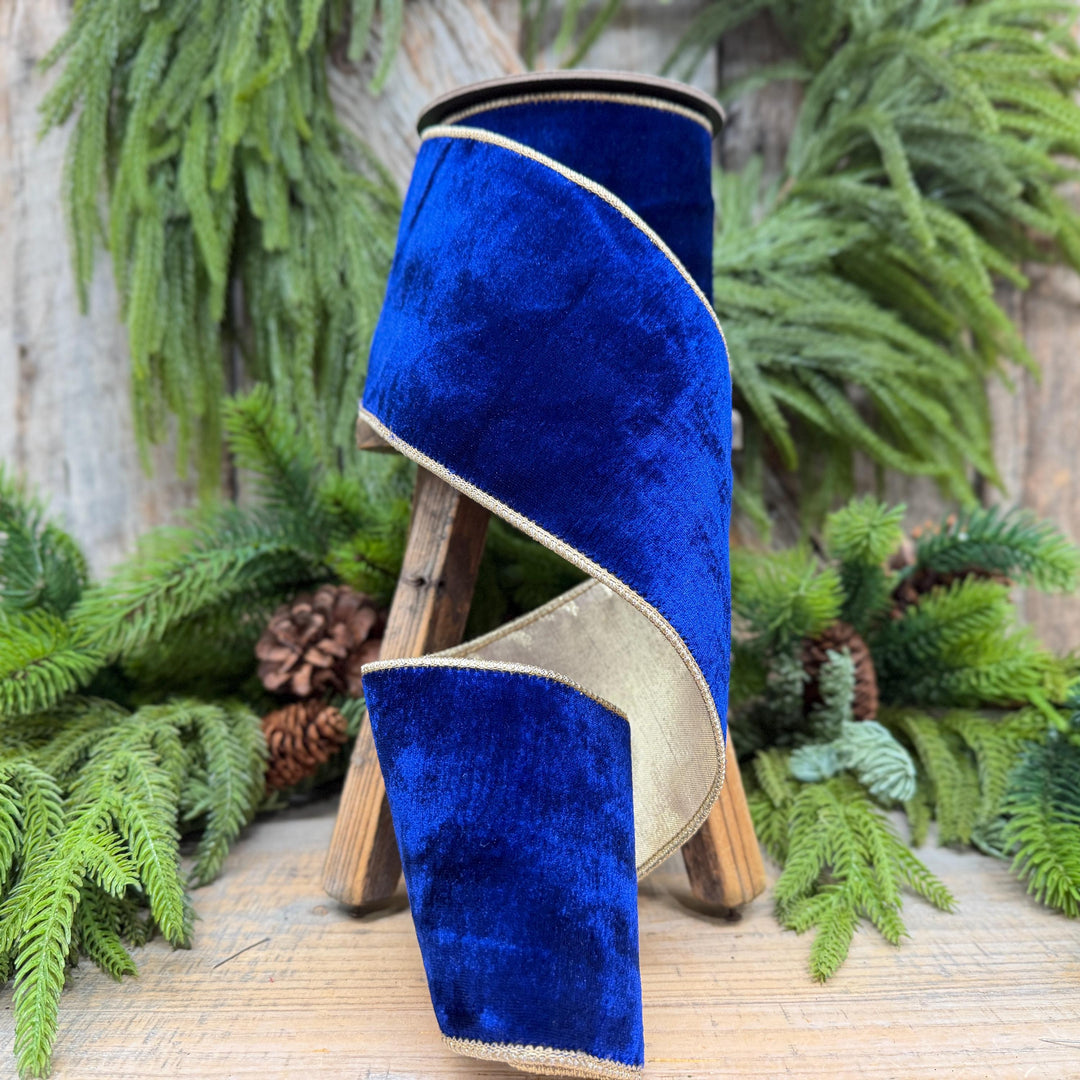 4" Cobalt Blue Velvet Ribbon, Blue Christmas Ribbon