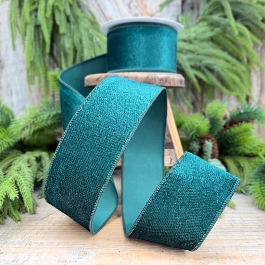 2.5" Hunter Green Velvet Wired Edge Ribbon