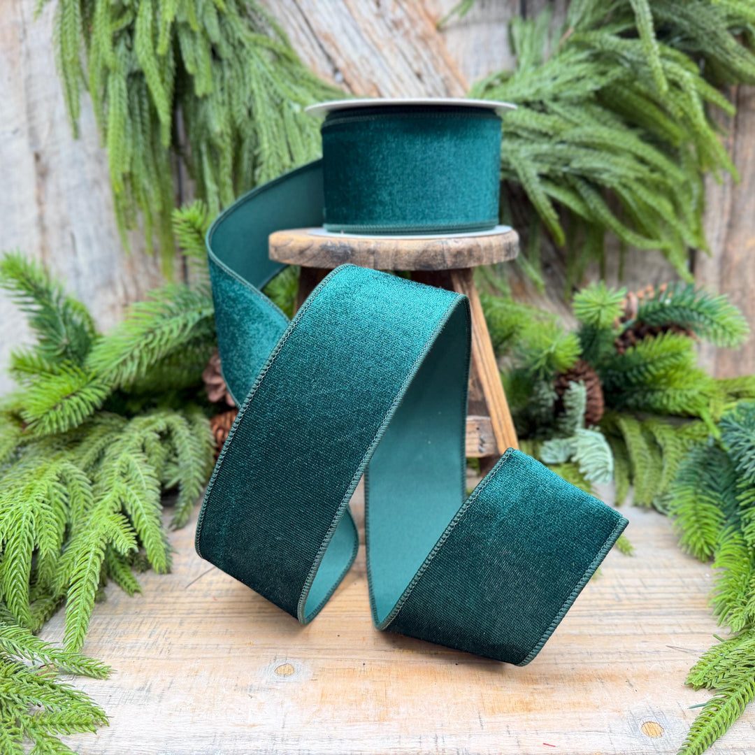 2.5" Hunter Green Velvet Wired Edge Ribbon