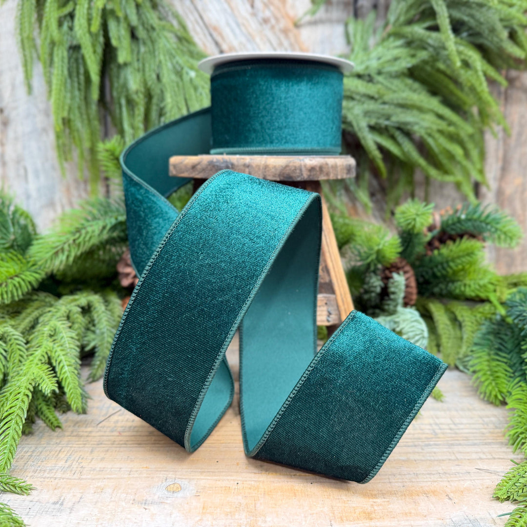 2.5" Hunter Green Velvet Wired Edge Ribbon