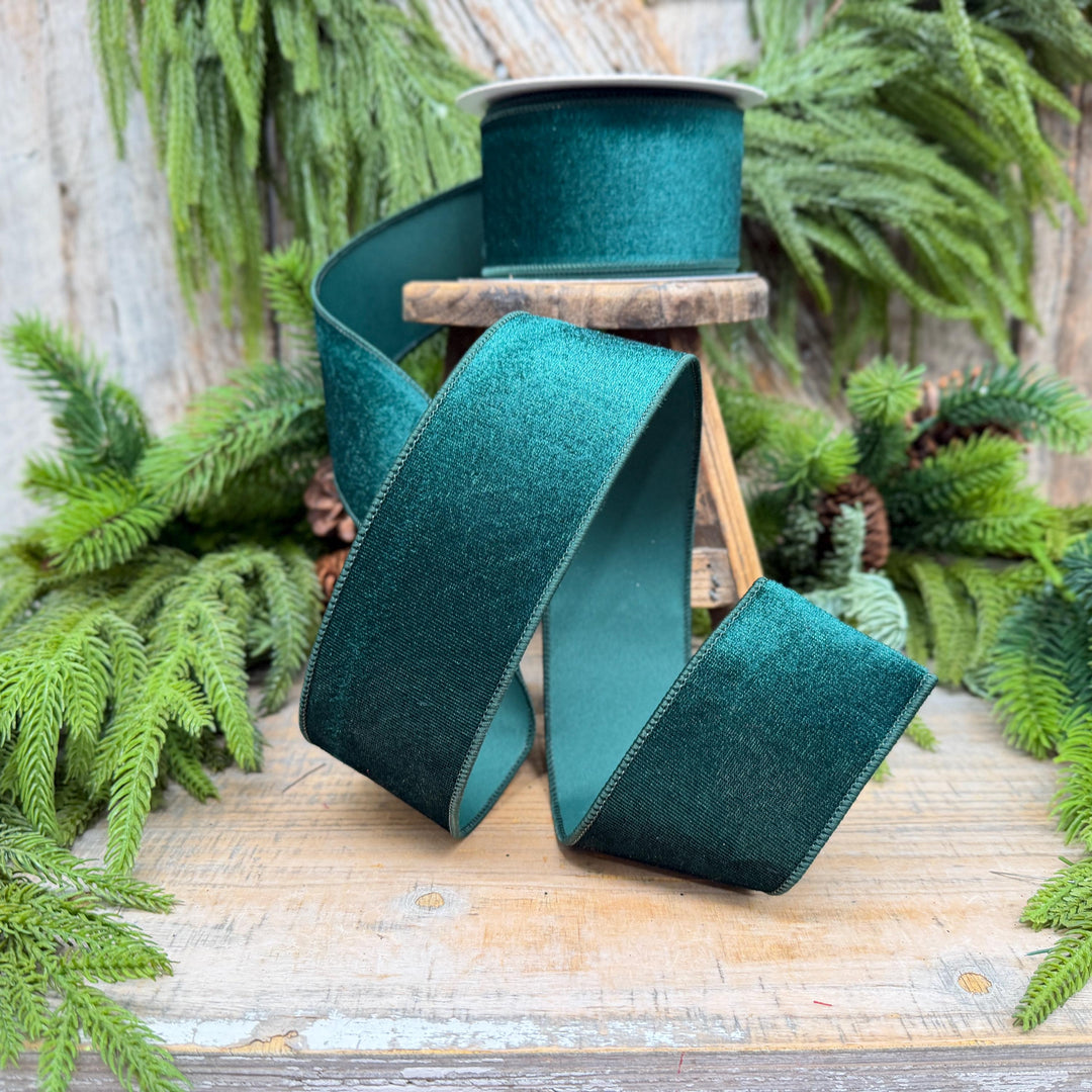 2.5" Hunter Green Velvet Wired Edge Ribbon