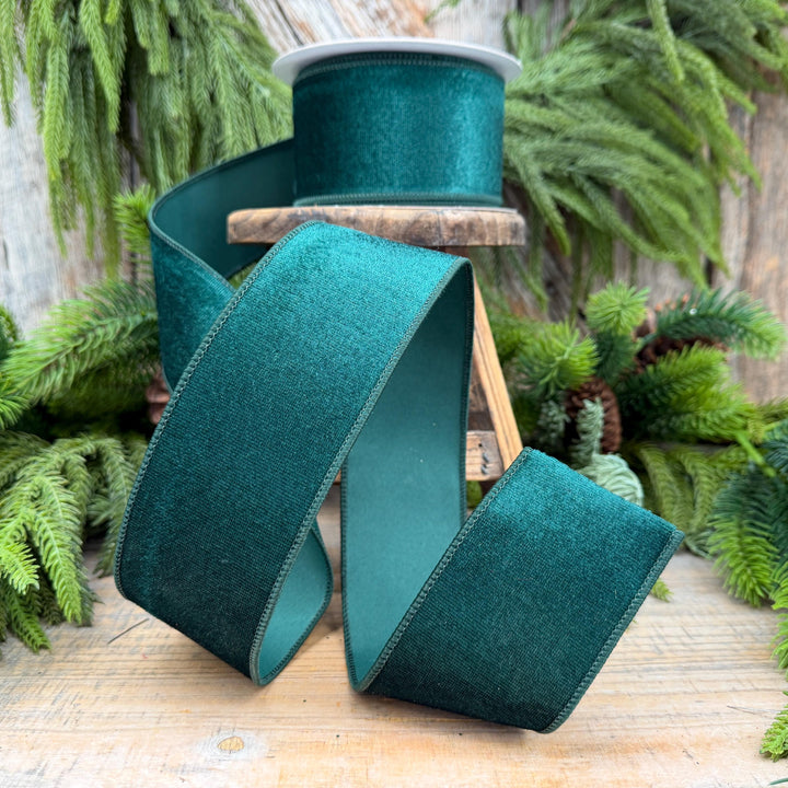 2.5" Hunter Green Velvet Wired Edge Ribbon