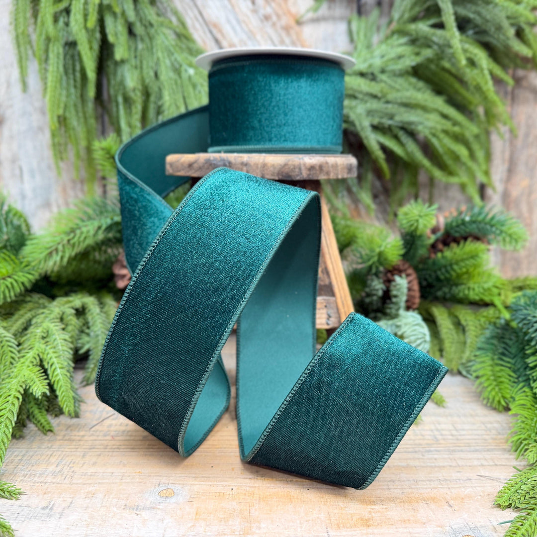 2.5" Hunter Green Velvet Wired Edge Ribbon