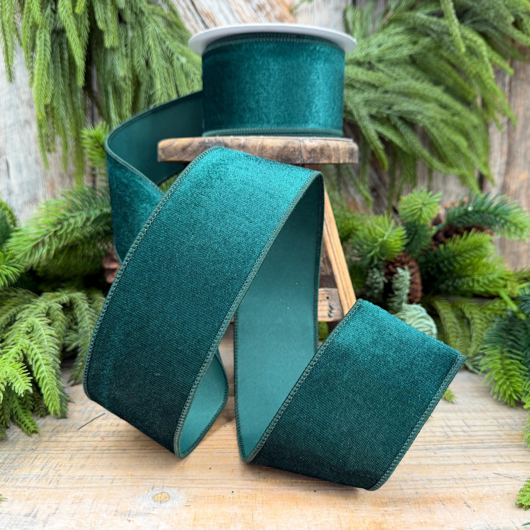 2.5" Hunter Green Velvet Wired Edge Ribbon