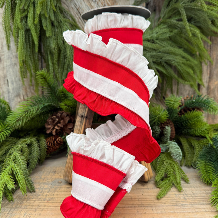 4" Red White Ruffle Christmas Ribbon