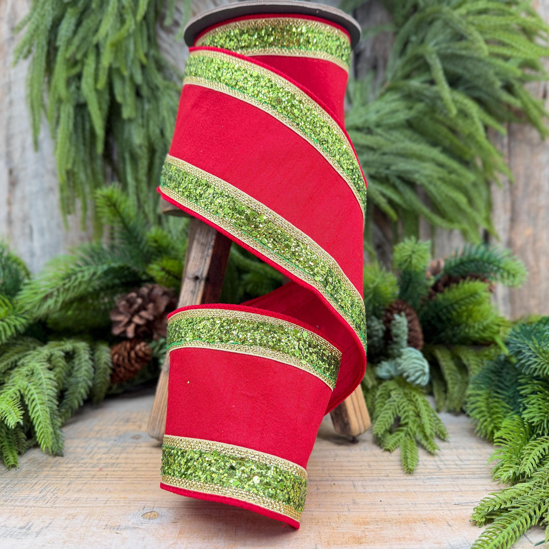 4" Red and Lime Green Christmas Ribbon