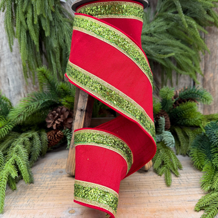 4" Red and Lime Green Christmas Ribbon