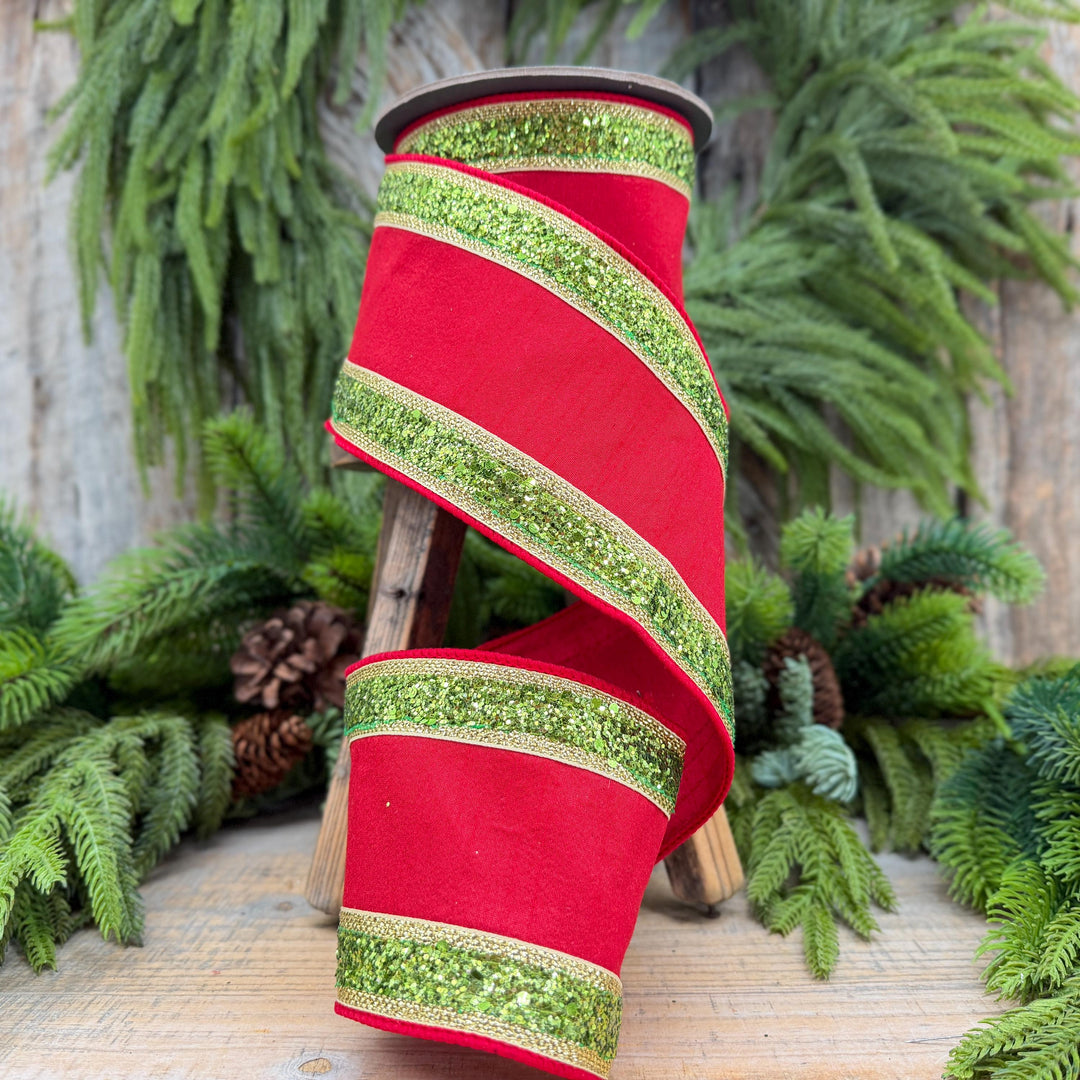 4" Red and Lime Green Christmas Ribbon