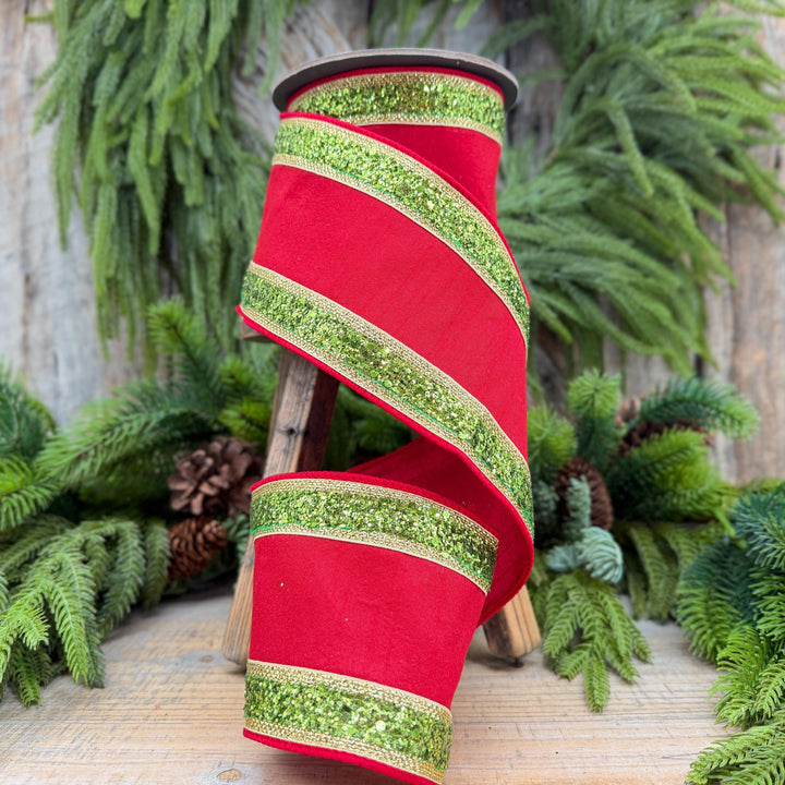 4" Red and Lime Green Christmas Ribbon